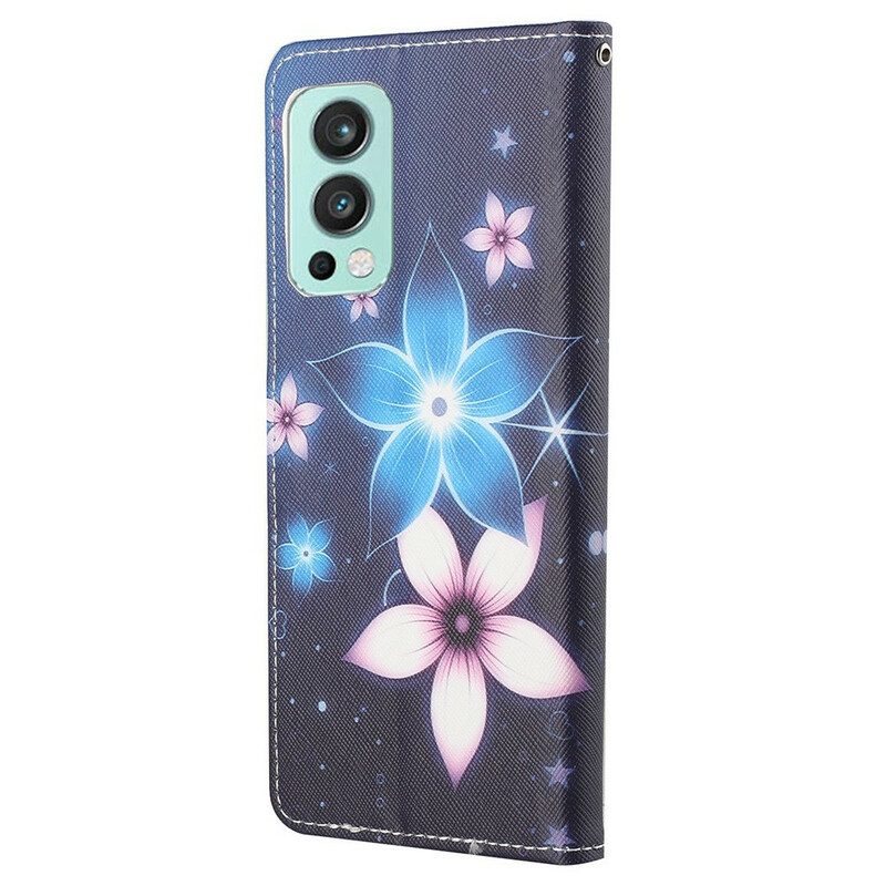 Custodia in pelle OnePlus Nord 2 5G Cinturino Lunare Fiori