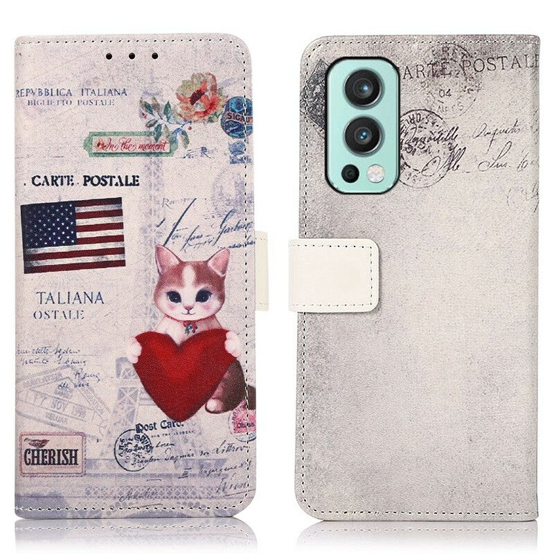 Custodia in pelle OnePlus Nord 2 5G Gatto Viaggiatore