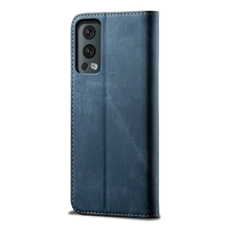 Folio Cover OnePlus Nord 2 5G Custodia in pelle Trama Di Jeans In Ecopelle