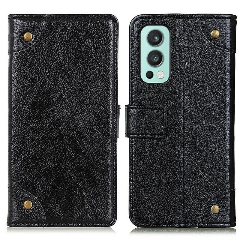 Folio Cover OnePlus Nord 2 5G Rivetti Vintage In Pelle Nappa Stile