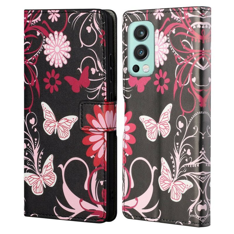 Folio Cover OnePlus Nord 2 5G Variazioni Cinturino Farfalle