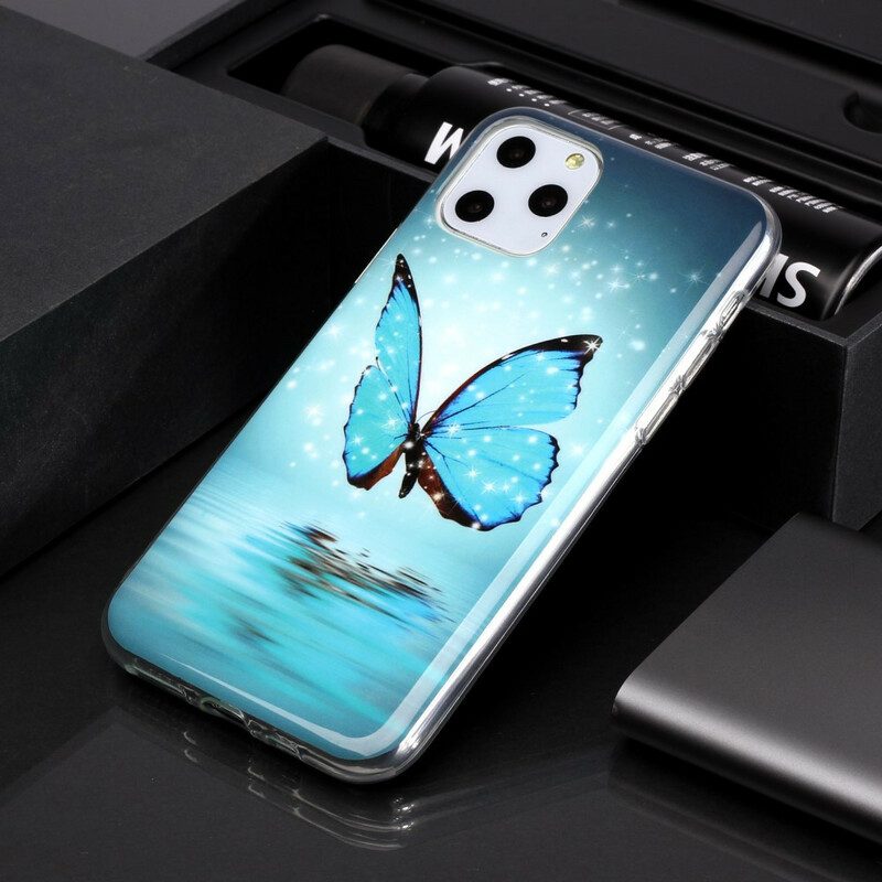 Cover iPhone 11 Pro Farfalla Blu Fluorescente