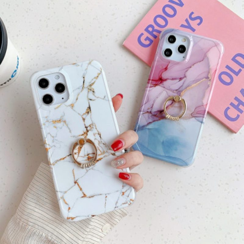 Cover iPhone 11 Pro Staffa Ad Anello In Stile Marmo