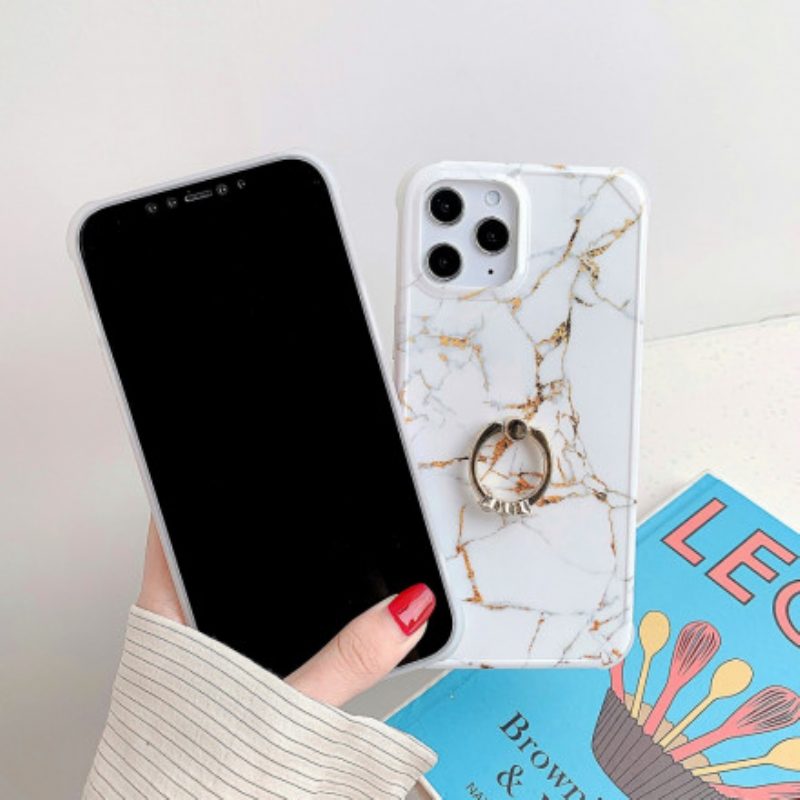 Cover iPhone 11 Pro Staffa Ad Anello In Stile Marmo