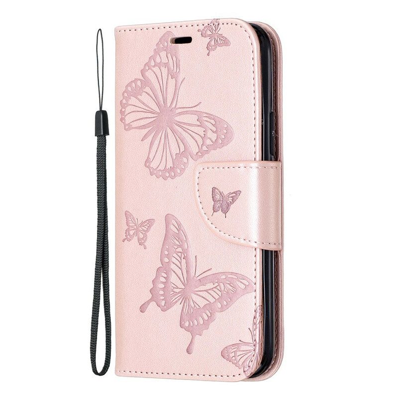 Custodia in pelle iPhone 11 Pro Farfalle Stampate Strappy