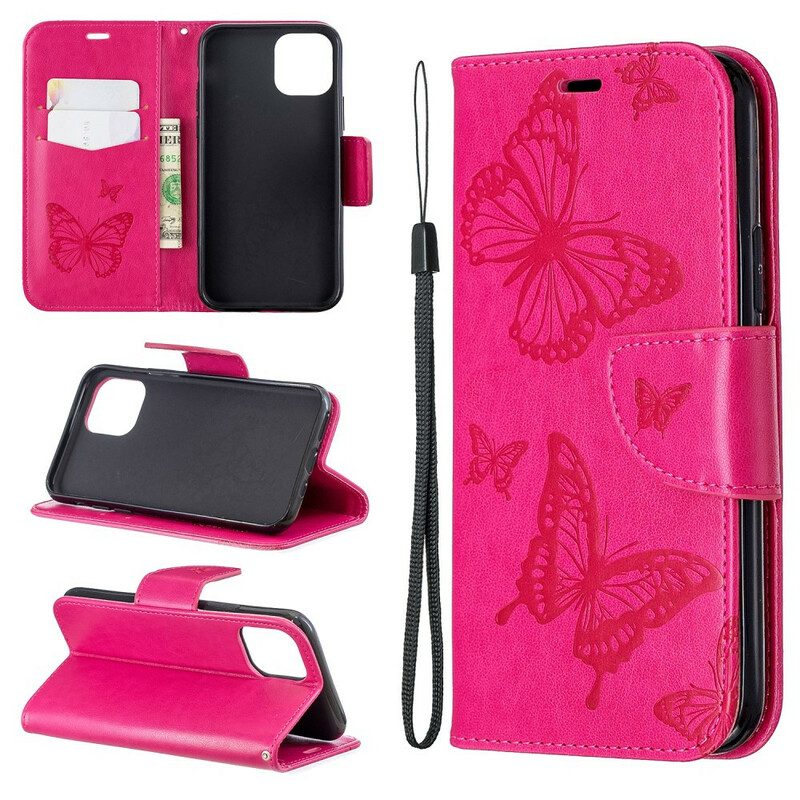 Custodia in pelle iPhone 11 Pro Farfalle Stampate Strappy