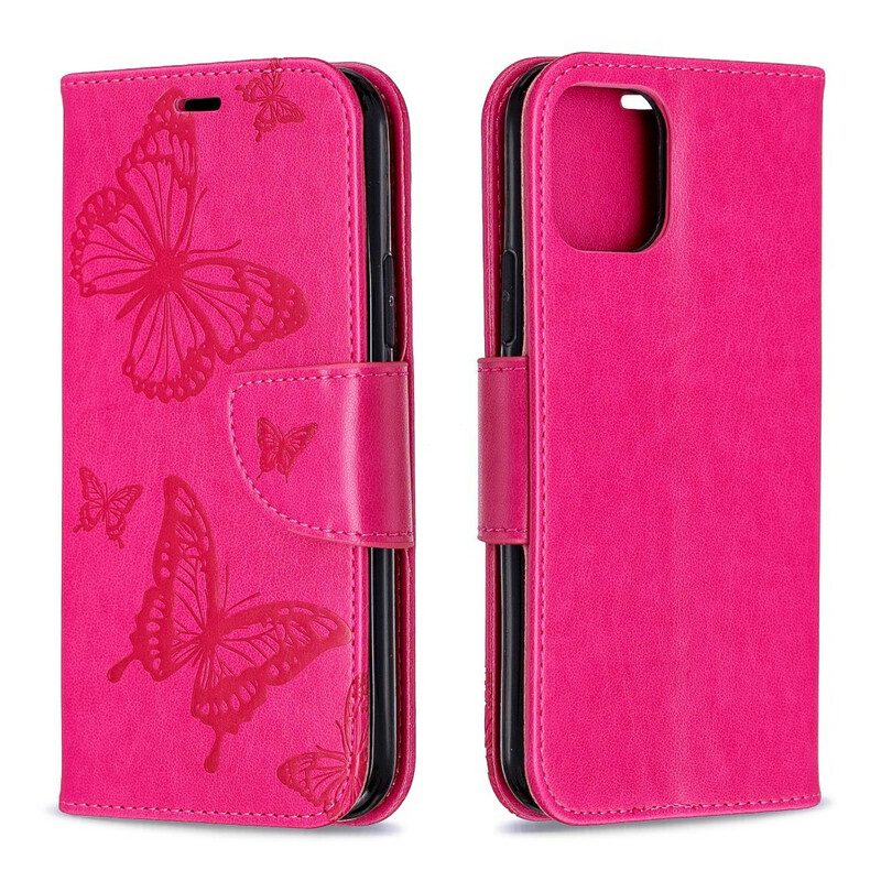 Custodia in pelle iPhone 11 Pro Farfalle Stampate Strappy