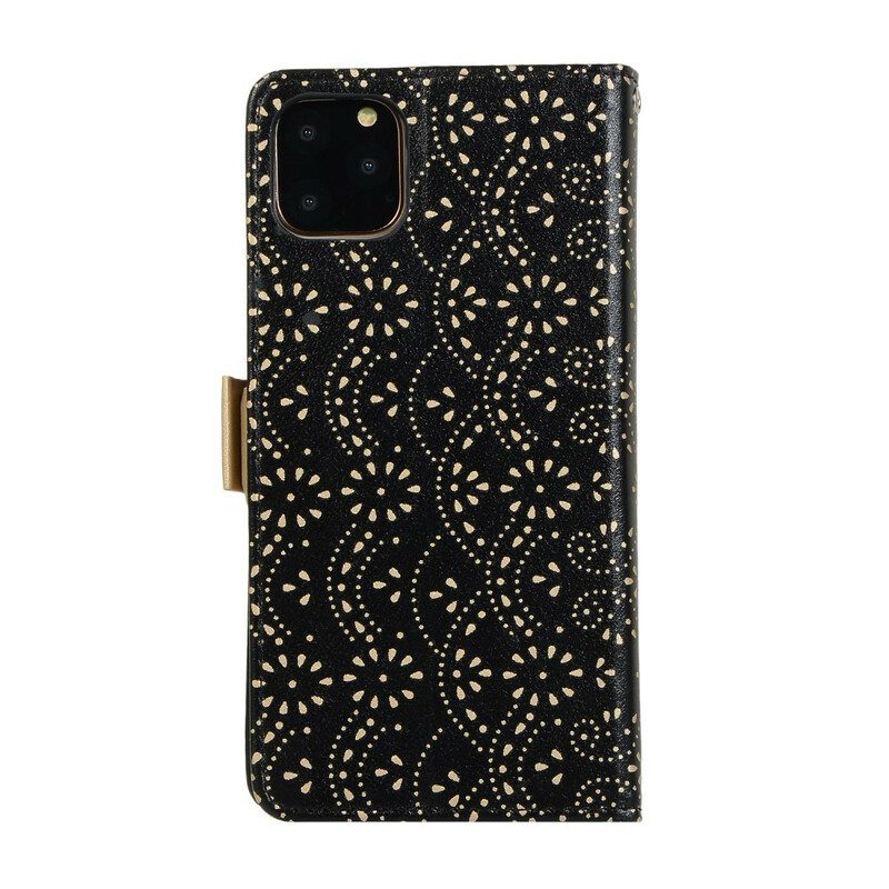 Custodia in pelle iPhone 11 Pro Portamonete Con Cinturino In Pizzo