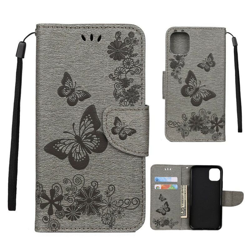 Custodia in pelle iPhone 11 Pro Splendide Farfalle Cinturino