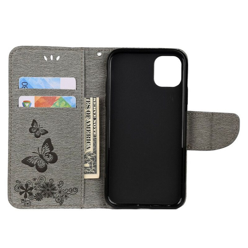 Custodia in pelle iPhone 11 Pro Splendide Farfalle Cinturino