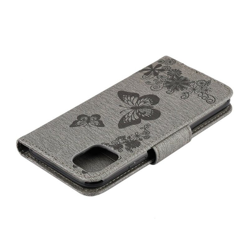 Custodia in pelle iPhone 11 Pro Splendide Farfalle Cinturino