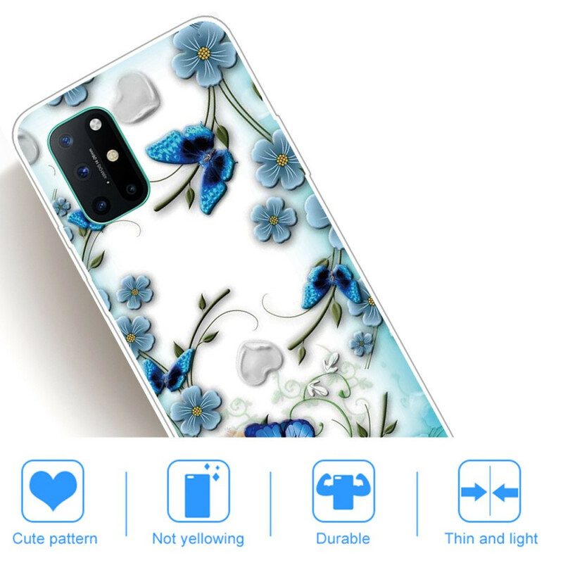 Cover OnePlus 8T Farfalle E Fiori Retrò Senza Soluzione Di Continuità