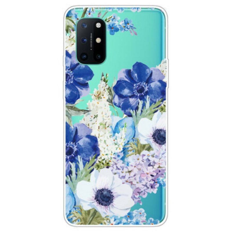 Cover OnePlus 8T Fiori Blu Dell'acquerello Senza Soluzione Di Continuità