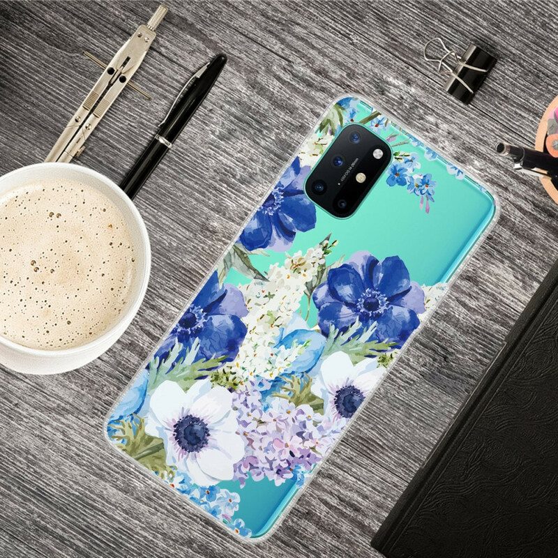 Cover OnePlus 8T Fiori Blu Dell'acquerello Senza Soluzione Di Continuità