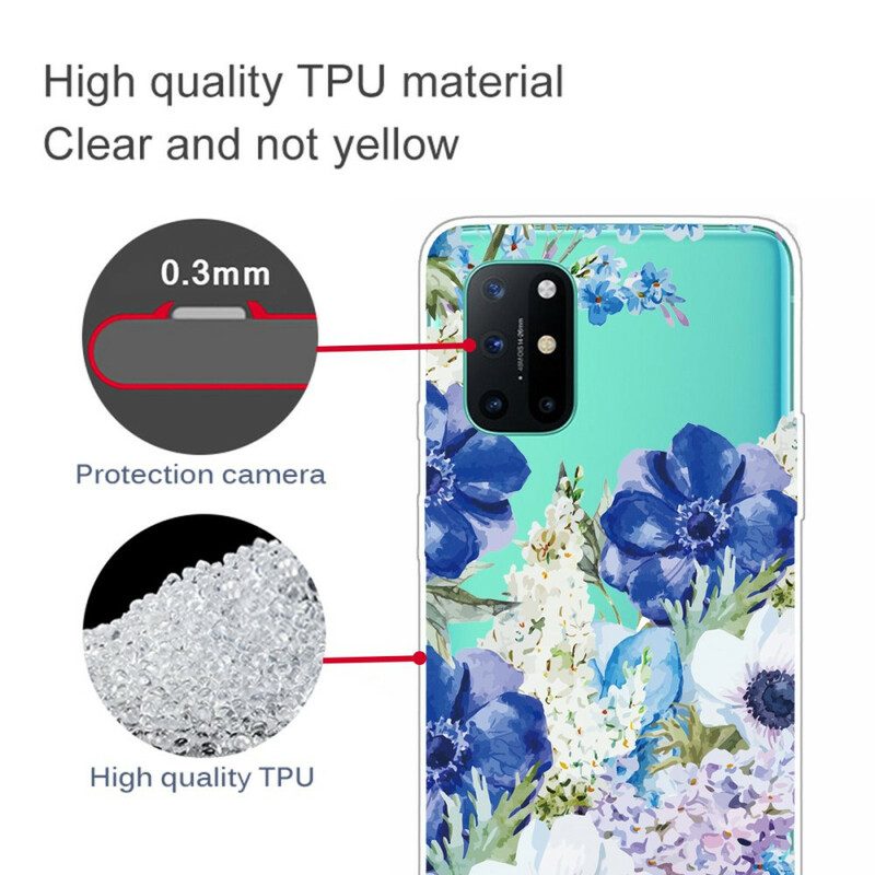 Cover OnePlus 8T Fiori Blu Dell'acquerello Senza Soluzione Di Continuità