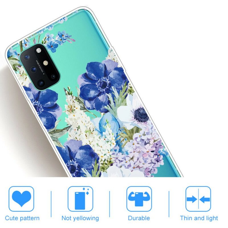 Cover OnePlus 8T Fiori Blu Dell'acquerello Senza Soluzione Di Continuità