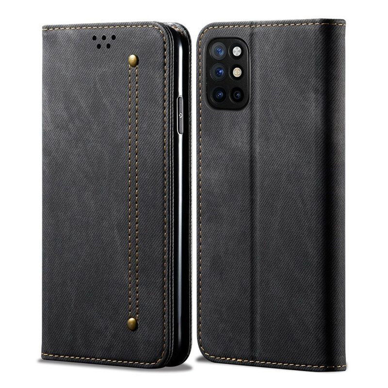 Folio Cover OnePlus 8T Custodia in pelle Trama Di Jeans In Ecopelle