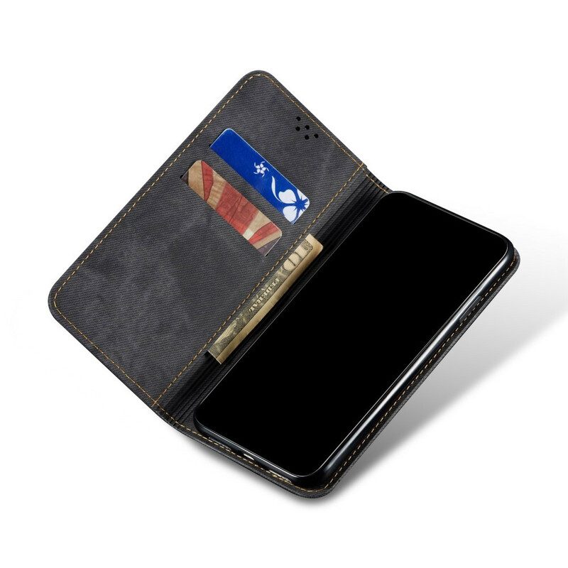 Folio Cover OnePlus 8T Custodia in pelle Trama Di Jeans In Ecopelle