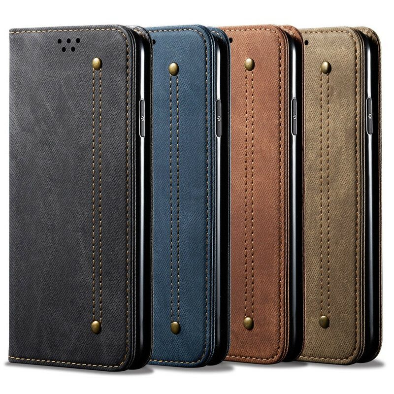 Folio Cover OnePlus 8T Custodia in pelle Trama Di Jeans In Ecopelle