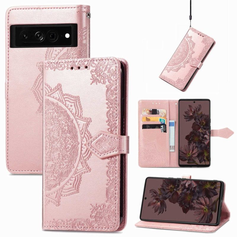 Custodia in pelle Google Pixel 7 Pro Mandala Retrò Strappy