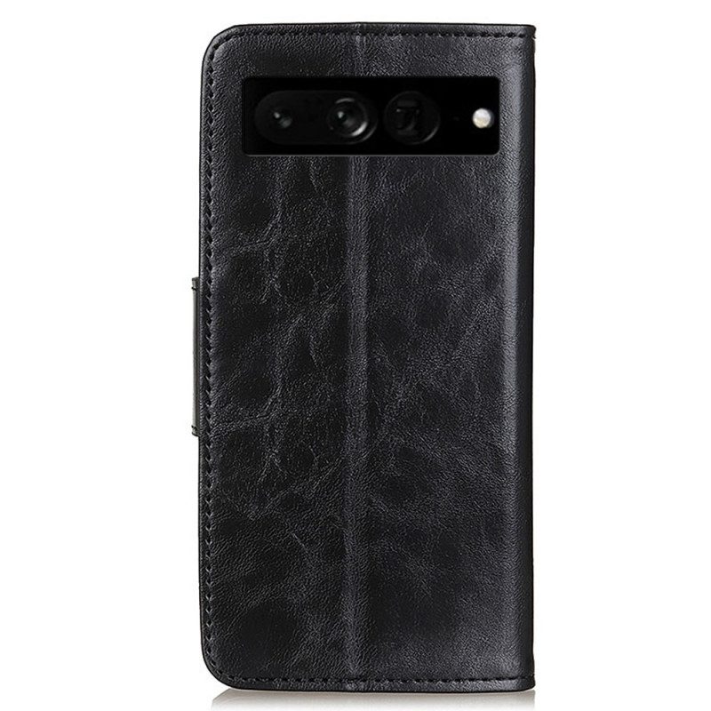 Folio Cover Google Pixel 7 Pro Chiusura Reversibile In Pelle Crosta