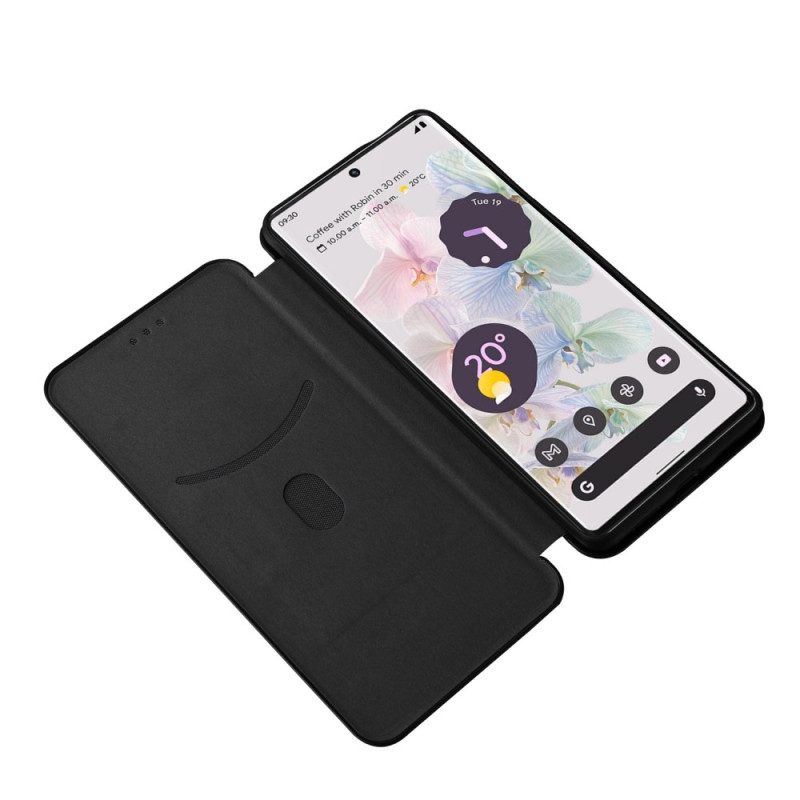 Folio Cover Google Pixel 7 Pro Custodia in pelle Fibra Di Carbonio