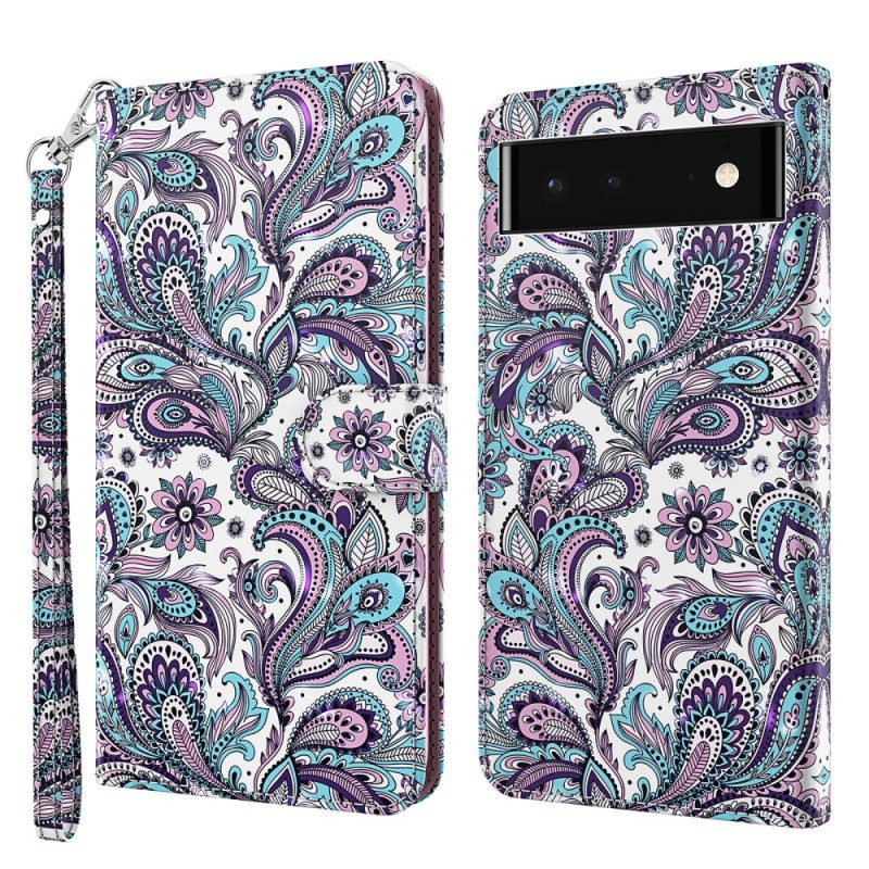 Folio Cover Google Pixel 7 Pro Motivo Paisley Con Spalline