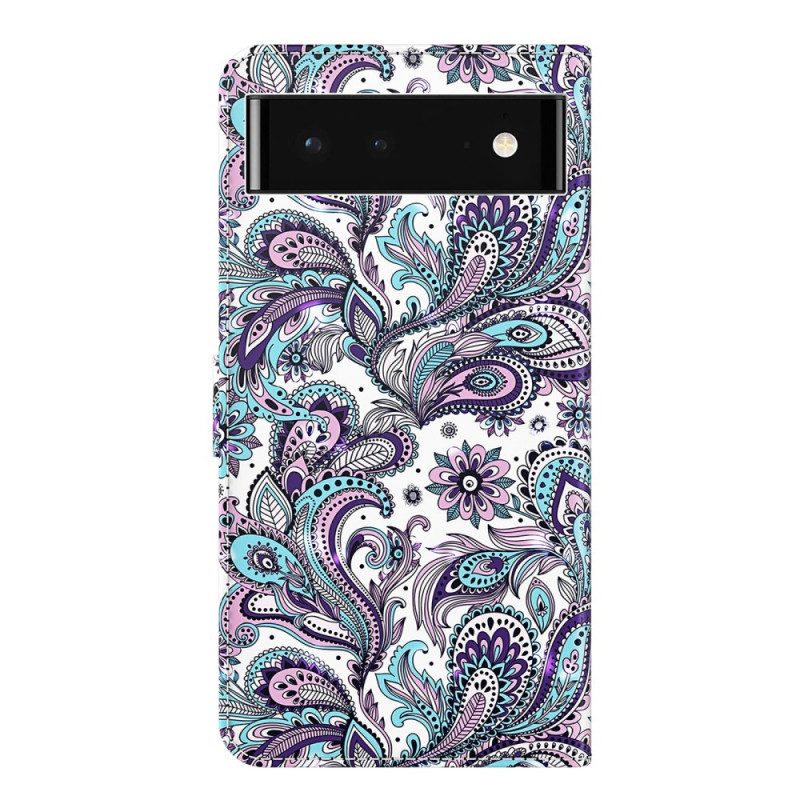 Folio Cover Google Pixel 7 Pro Motivo Paisley Con Spalline