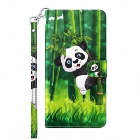 Folio Cover Google Pixel 7 Pro Panda E Bambù Con Cordino