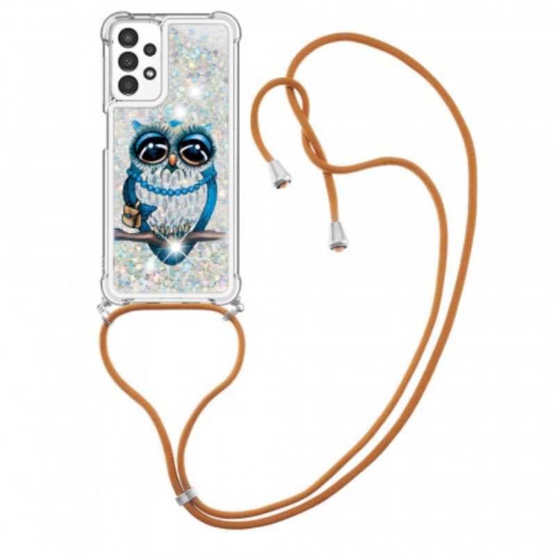 Cover Samsung Galaxy A13 Miss Owl Con Coulisse In Paillettes