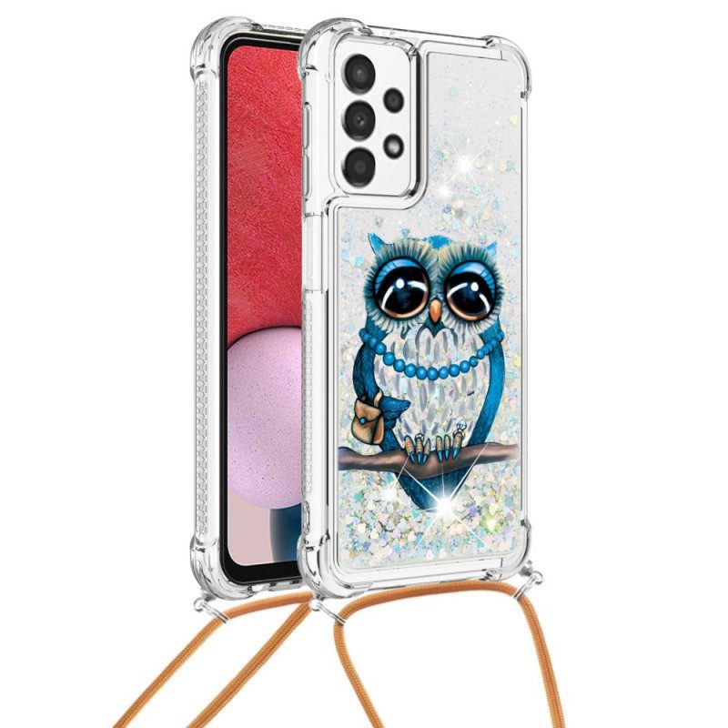 Cover Samsung Galaxy A13 Miss Owl Con Coulisse In Paillettes