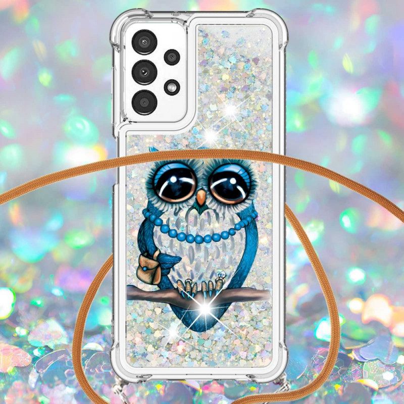 Cover Samsung Galaxy A13 Miss Owl Con Coulisse In Paillettes