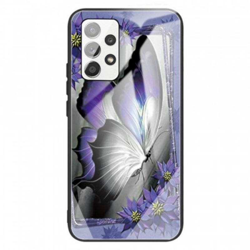 Cover Samsung Galaxy A13 Vetro Temperato Farfalla Viola