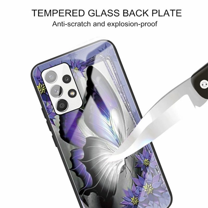 Cover Samsung Galaxy A13 Vetro Temperato Farfalla Viola