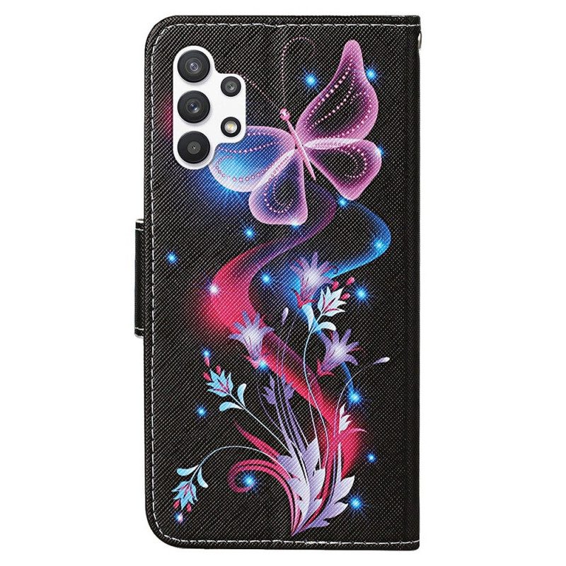 Custodia in pelle Samsung Galaxy A13 Farfalle E Cordino