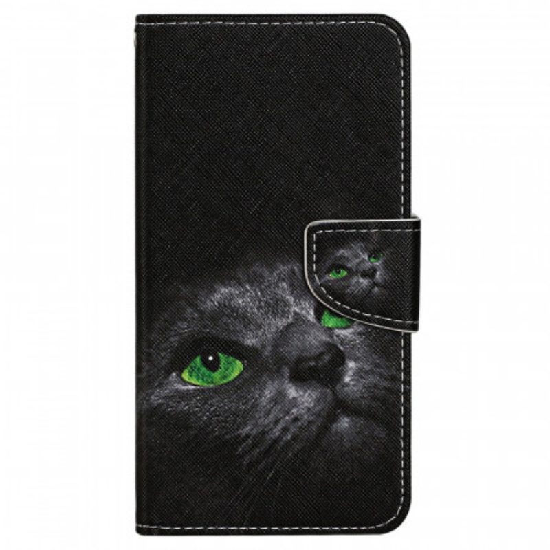 Custodia in pelle Samsung Galaxy A13 Gatto Dagli Occhi Verdi Con Cinturino