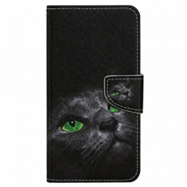 Custodia in pelle Samsung Galaxy A13 Gatto Dagli Occhi Verdi Con Cinturino