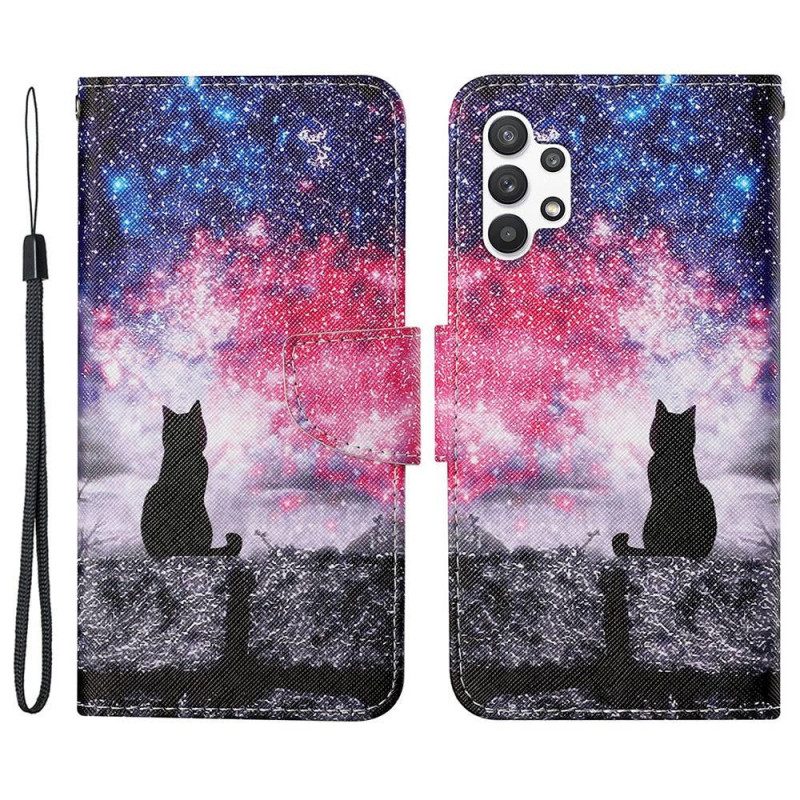 Custodia in pelle Samsung Galaxy A13 Gatto Lucernario