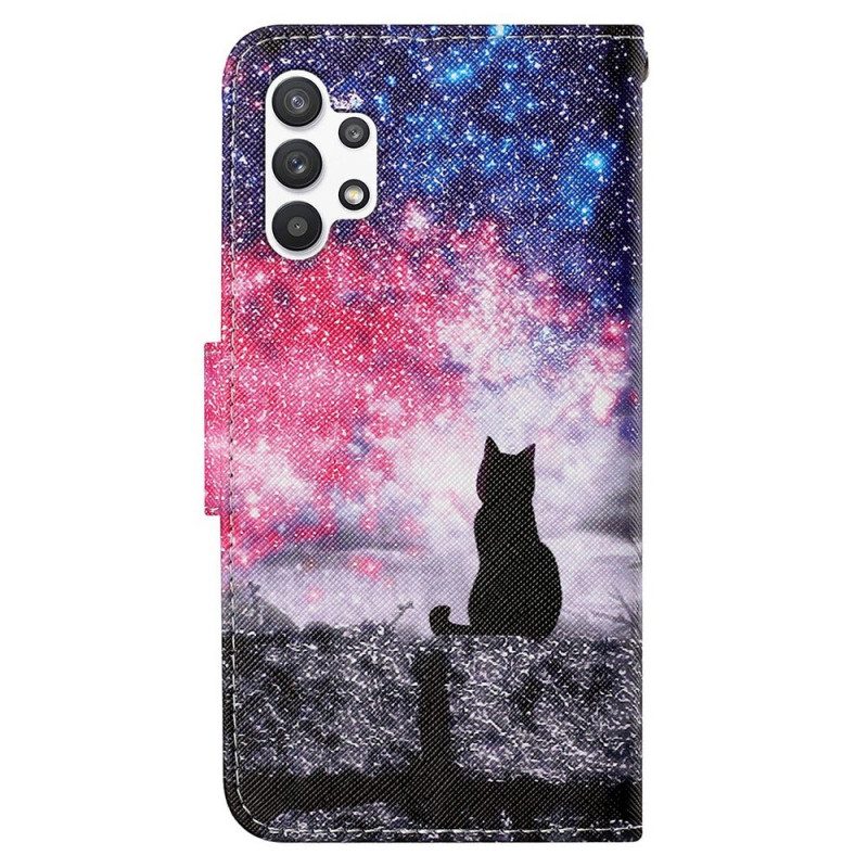 Custodia in pelle Samsung Galaxy A13 Gatto Lucernario