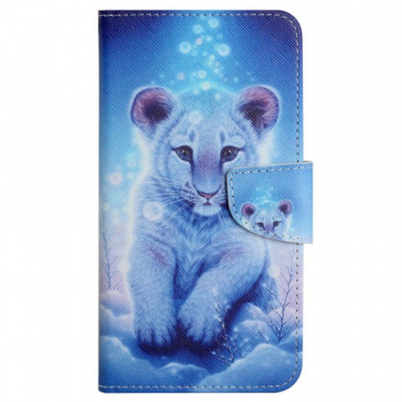 Custodia in pelle Samsung Galaxy A13 Tigre Bianca Con Cordino