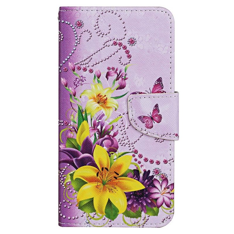 Folio Cover Samsung Galaxy A13 Farfalle Magistrali Con Cordino