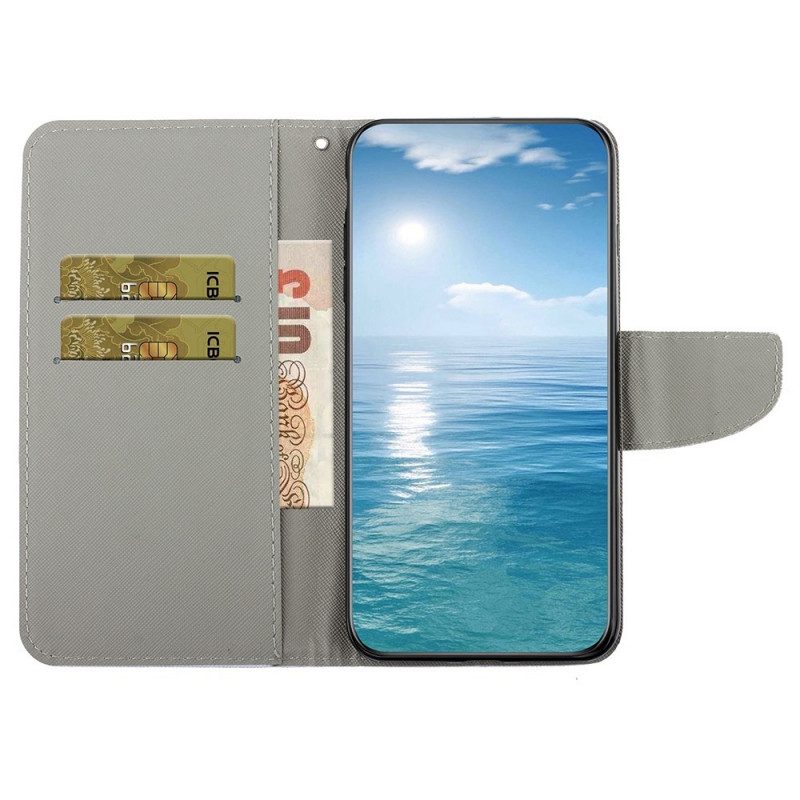 Folio Cover Samsung Galaxy A13 Farfalle Magistrali Con Cordino