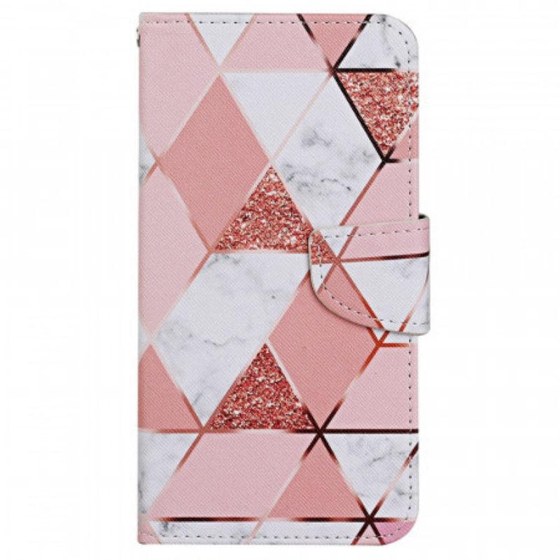 Folio Cover Samsung Galaxy A13 Marmo E Paillettes Con Cinturino