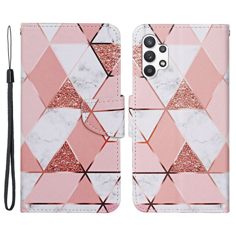 Folio Cover Samsung Galaxy A13 Marmo E Paillettes Con Cinturino