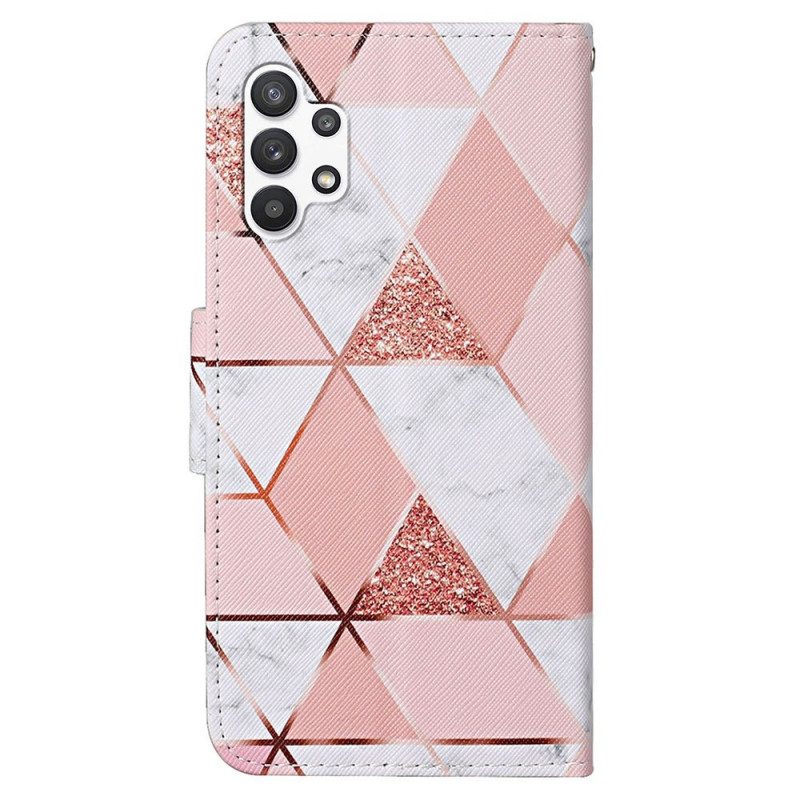 Folio Cover Samsung Galaxy A13 Marmo E Paillettes Con Cinturino