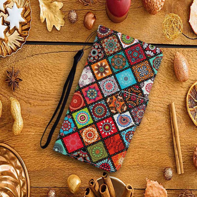 Folio Cover Samsung Galaxy A13 Patchwork Con Cordino