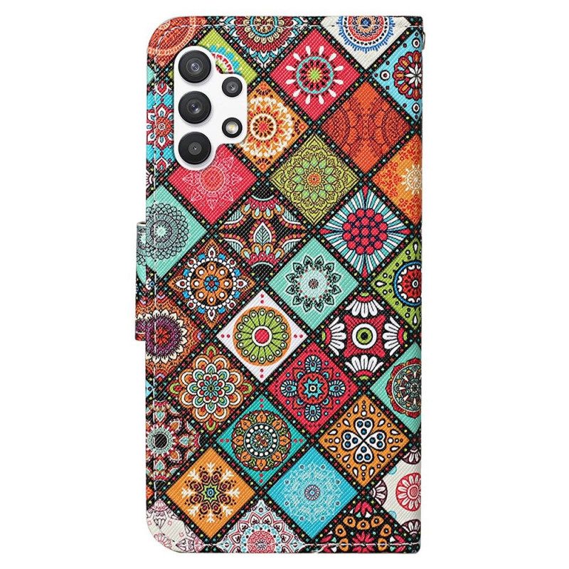 Folio Cover Samsung Galaxy A13 Patchwork Con Cordino