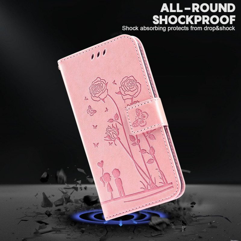 Folio Cover Samsung Galaxy A13 Rose Romantiche Con Cinturino