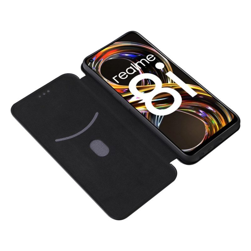 Folio Cover Realme 8i Custodia in pelle Fibra Di Carbonio