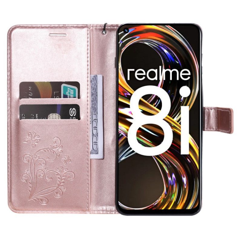 Folio Cover Realme 8i Farfalle Con Cinturino Gigante